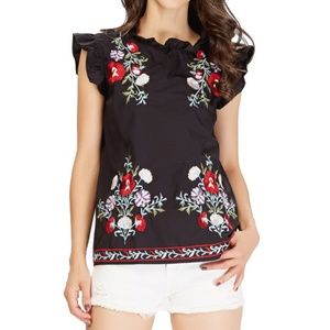 Floral Embroidery Ruffle sleeve Top